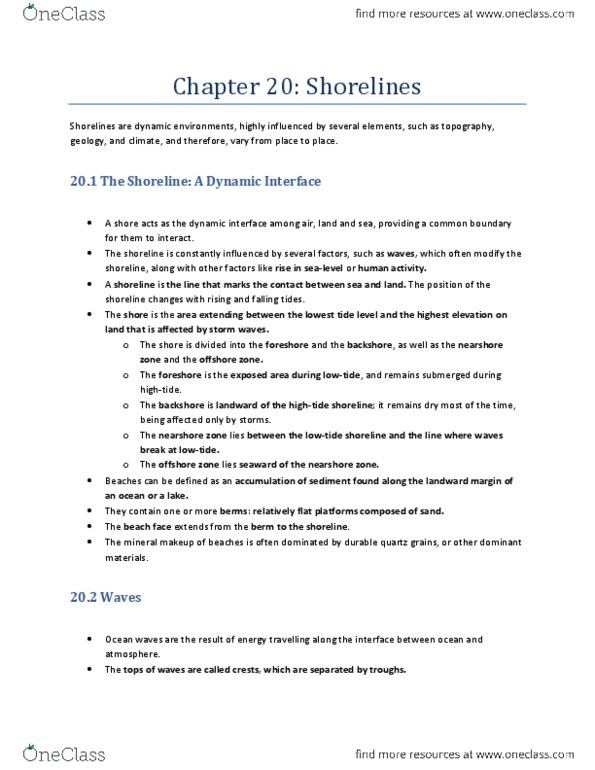 GEOSC 010 Chapter Notes - Chapter 20: Circular Motion, Beach Nourishment, Longshore Drift thumbnail