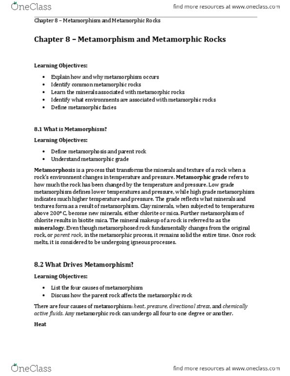 GEOSC 010 Chapter Notes - Chapter 8: Quartzite, Amphibole, Differential Stress thumbnail
