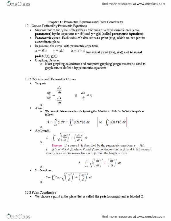 MTH 142 Chapter Notes - Chapter 10: Hyperbola, Parametric Equation, Polar Regions Of Earth thumbnail
