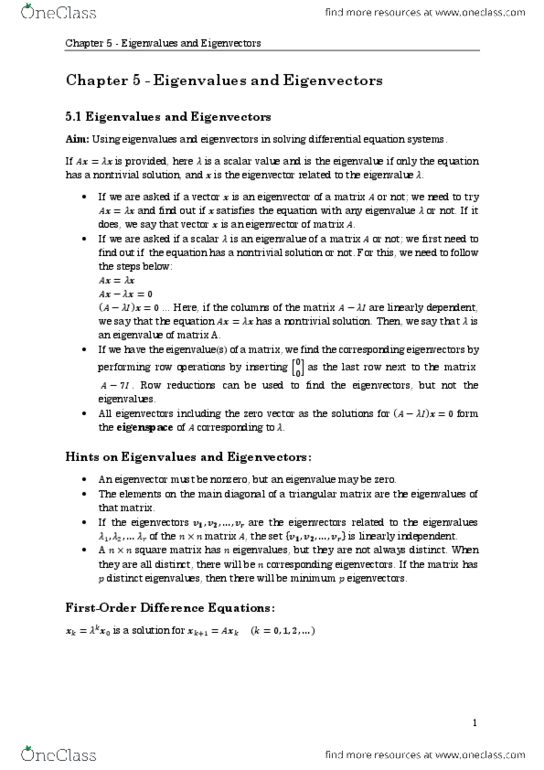 MAT 1341 Chapter Notes - Chapter 5: Power Iteration, Diagonalizable Matrix, Gaussian Elimination thumbnail