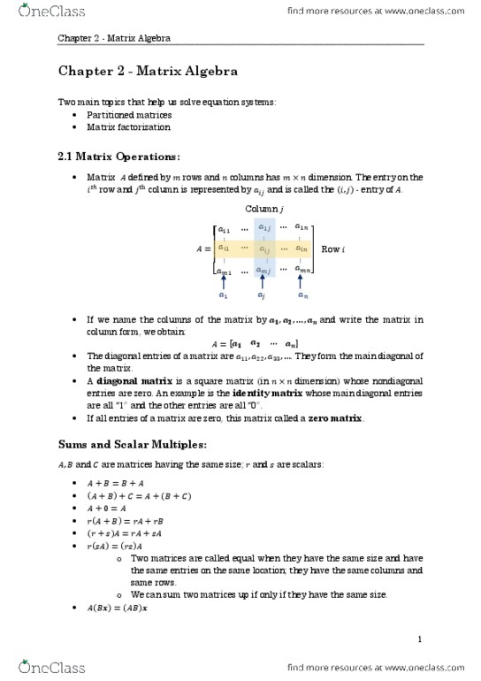 MAT 1341 Chapter Notes - Chapter 2: Linear Combination, Null Character, Row And Column Spaces thumbnail