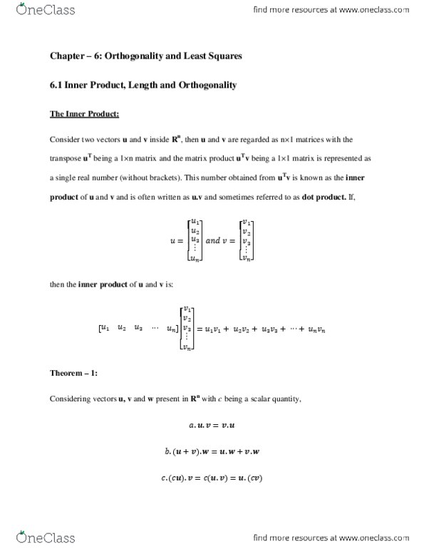 MAT 1341 Chapter Notes - Chapter 6: Trigonometric Polynomial, Orthogonal Complement, Unit Vector thumbnail