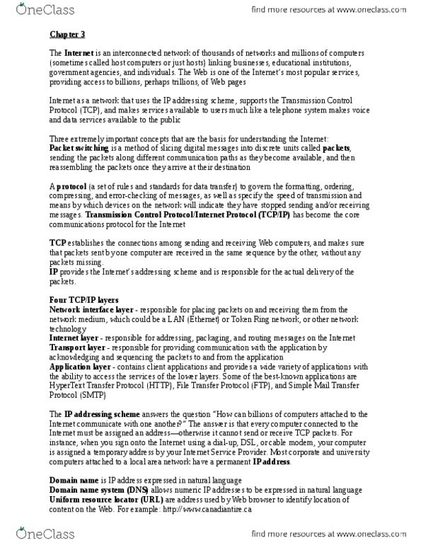 ADMS 3521 Chapter Notes - Chapter 3: Transmission Control Protocol, Local Area Network, Web Server thumbnail