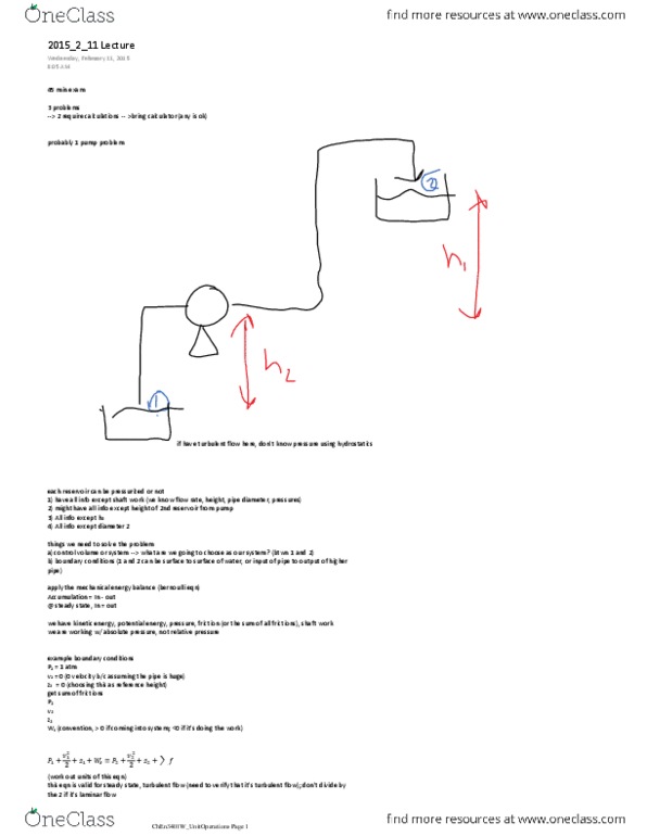 CHEN 3401W Lecture Notes - Lecture 9: Turbulence, Pressure Measurement, Control Volume thumbnail