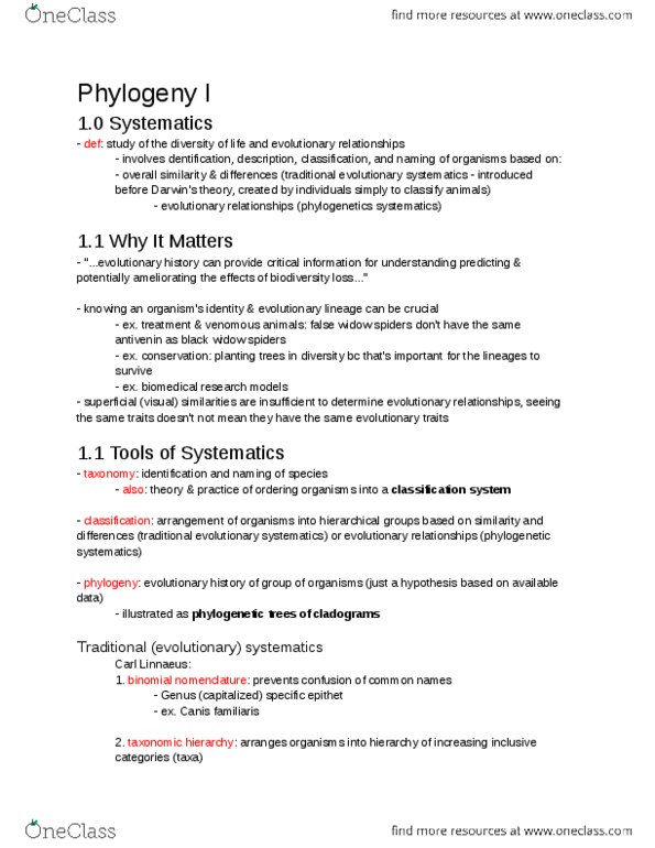 BIOA01H3 Lecture Notes - Lecture 6: Carl Linnaeus, Evolutionary Taxonomy, Binomial Nomenclature thumbnail