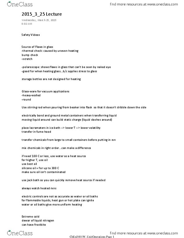 CHEN 3401W Lecture Notes - Lecture 18: Fume Hood, Silicone Oil, Heat Gun thumbnail