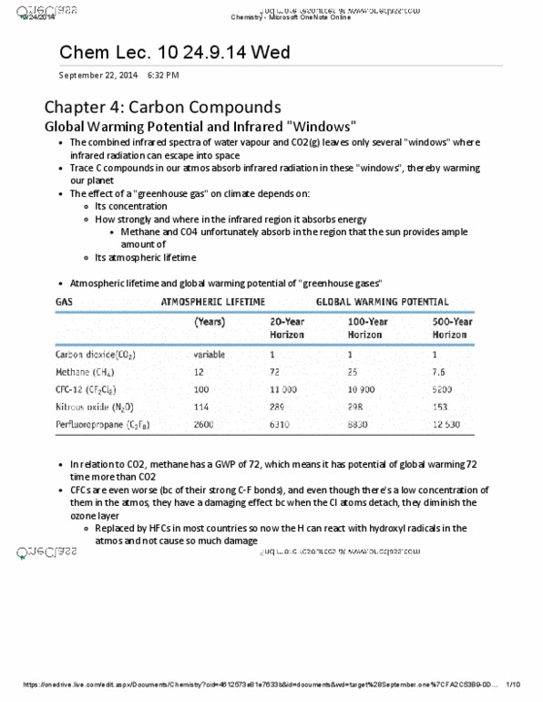 CHMA10H3 Lecture Notes - Lecture 10: Global Warming Potential, Microsoft Onenote, Supercritical Carbon Dioxide thumbnail
