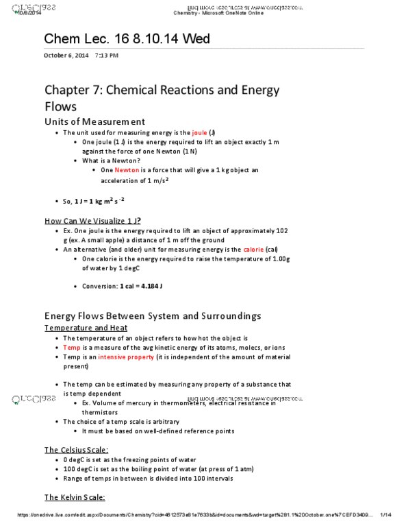 CHMA10H3 Lecture Notes - Lecture 16: Microsoft Onenote, Kelvin, Celsius thumbnail