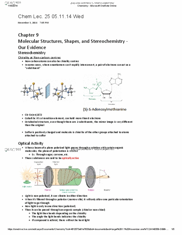 CHMA10H3 Lecture Notes - Lecture 25: Optical Rotation, Louis Pasteur, Stereocenter thumbnail