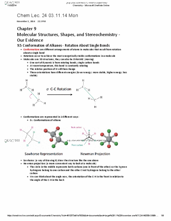 CHMA10H3 Lecture Notes - Lecture 24: Eclipsed Conformation, Staggered Conformation, Methyl Group thumbnail