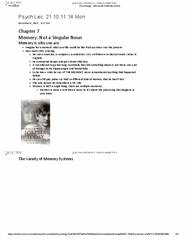 PSYA01H3 Lecture Notes - Lecture 21: George Sperling, Clive Wearing, Sensory Memory thumbnail