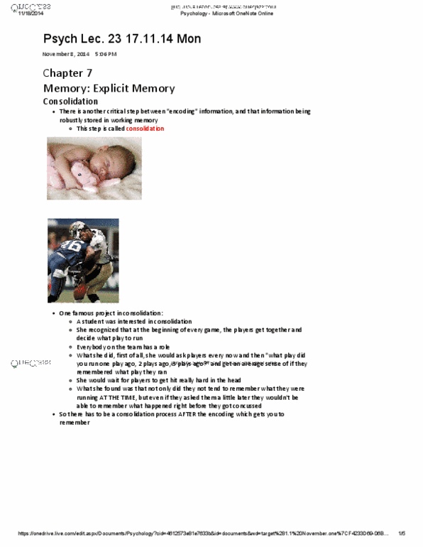 PSYA01H3 Lecture Notes - Lecture 23: Episodic Memory, Explicit Memory, Cash Register thumbnail