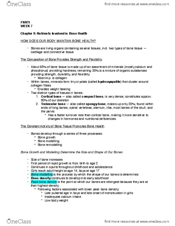 FNN 111 Chapter Notes - Chapter 9: Bone Density, Collard Greens, Turnip thumbnail