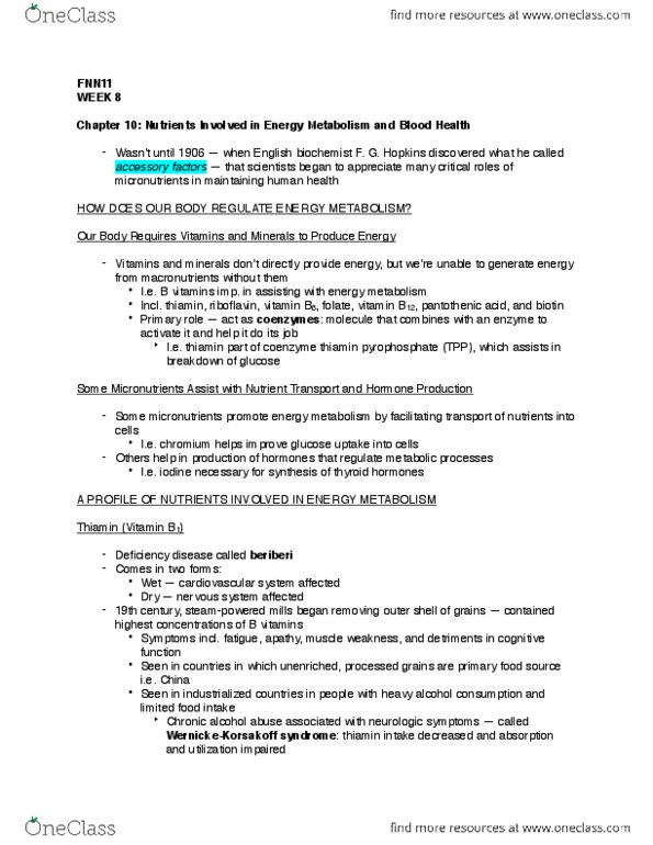 FNN 111 Chapter Notes - Chapter 10: Macrocytic Anemia, Pernicious Anemia, Megaloblastic Anemia thumbnail