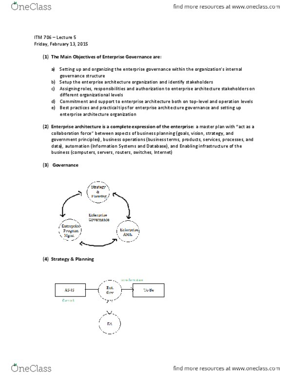 ITM 706 Lecture Notes - Lecture 5: Enterprise Architecture, Management, Information System thumbnail