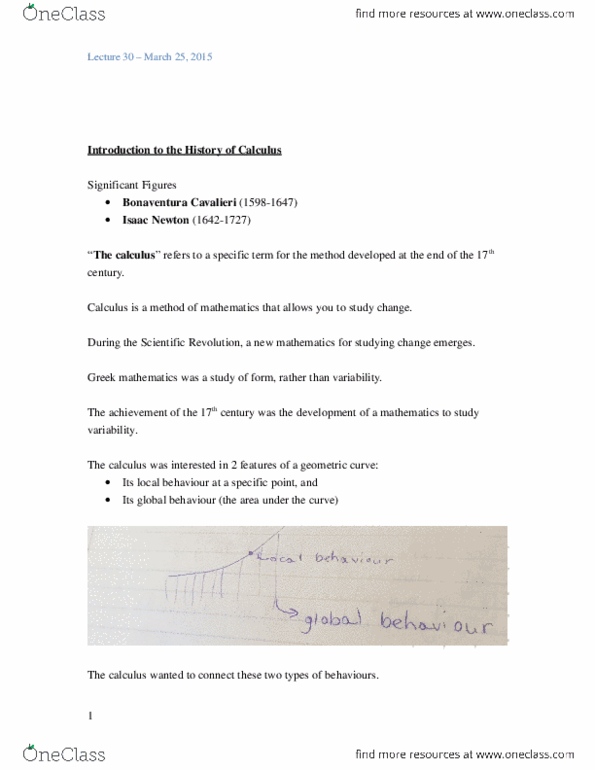 HPS100H1 Lecture Notes - Lecture 30: Infinitesimal thumbnail