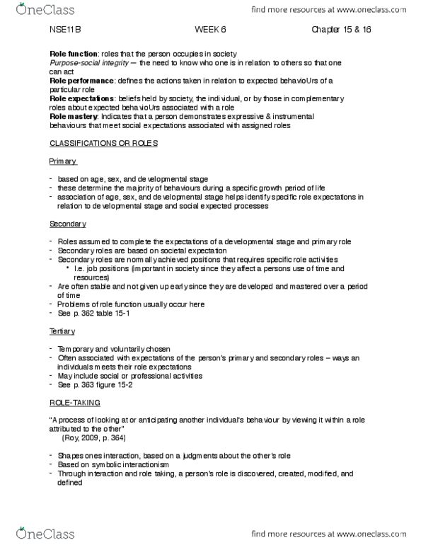 NSE 11A/B Chapter Notes - Chapter 15-16: Symbolic Interactionism, Social Perception, Communication thumbnail