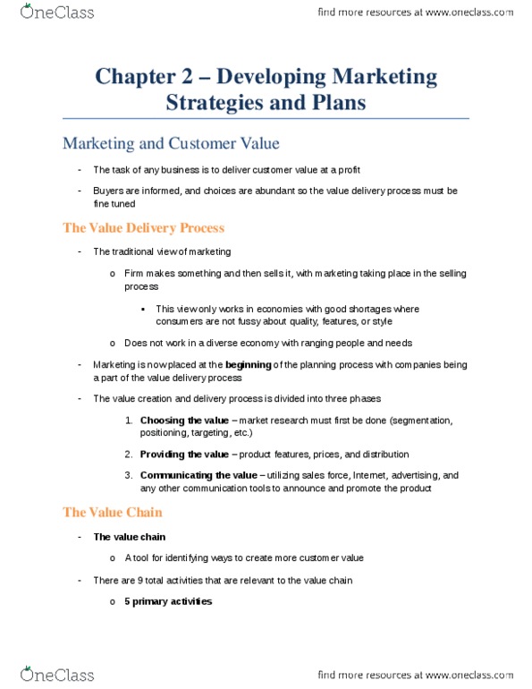 MKT 702 Chapter Notes - Chapter 2: Strategic Business Unit, Marketing Strategy, Customer Relationship Management thumbnail