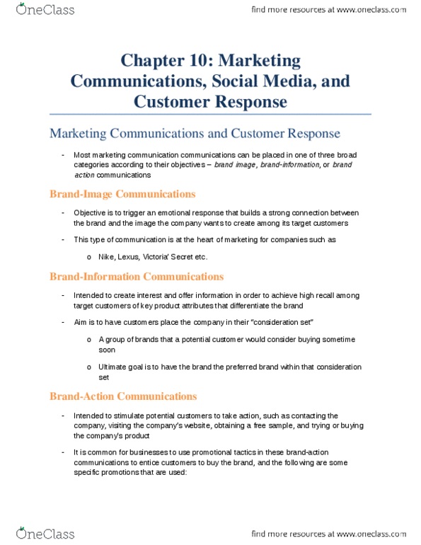 MKT 730 Chapter Notes - Chapter 10: Social Media Marketing, Marketing Communications, Customer Engagement thumbnail
