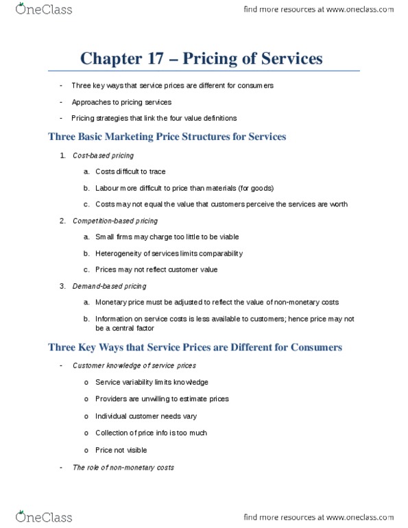 MKT 723 Chapter Notes - Chapter 17-18: Pricing Strategies, Value-Based Pricing, Price Premium thumbnail