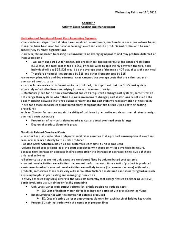 ACC 406 Chapter 7: Chapter 7 - Activity Based Costing and Management thumbnail