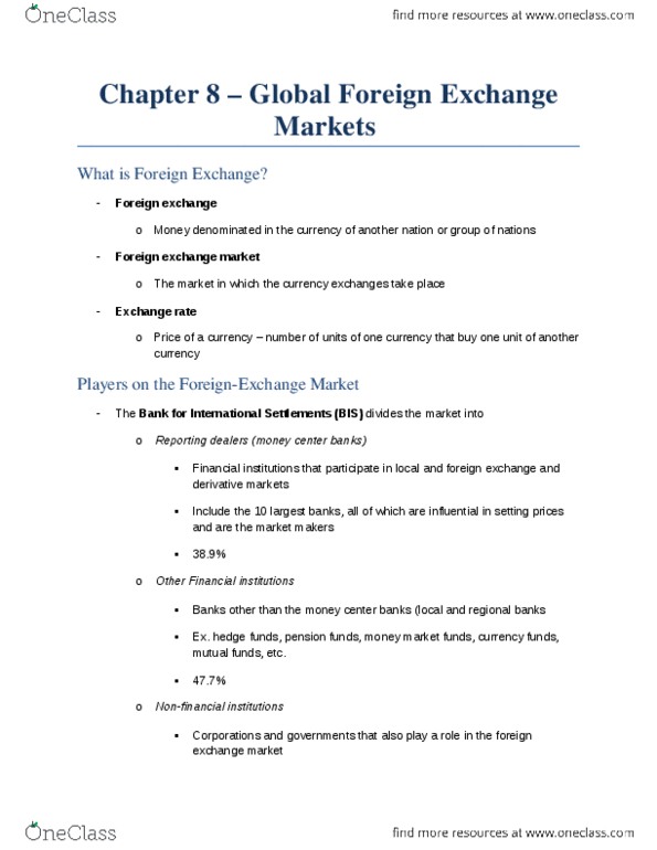 GMS 724 Chapter Notes - Chapter 8: Foreign Exchange Market, The Foreign Exchange, Money Market Fund thumbnail
