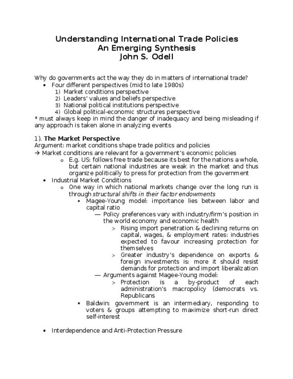 POLI 340 Lecture : Understanding International Trade Policies An Emerging Synthesis John S. Odell thumbnail