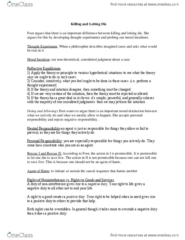 PHIL 150 Lecture Notes - Lecture 23: Thought Experiment, Negative And Positive Rights thumbnail