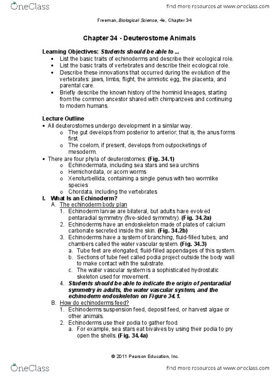 BIO153H5 Chapter Notes - Chapter 34: Pharyngeal Jaw, Pearson Education, Water Vascular System thumbnail