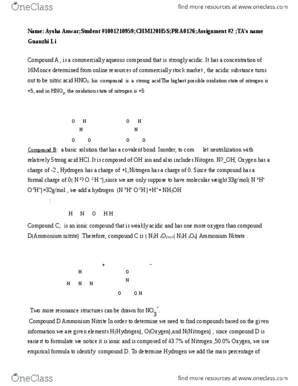 BIO153H5 Lecture Notes - Lecture 12: Ionic Compound, Nitrite, Covalent Bond thumbnail