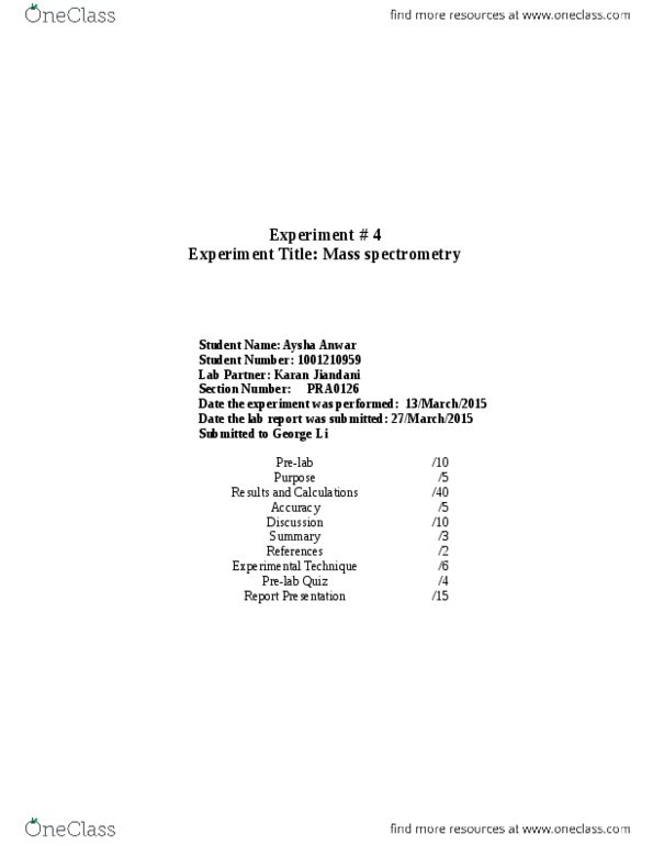 BIO153H5 Lecture Notes - Lecture 3: Mass Spectrum, Molar Mass, Chemical Formula thumbnail