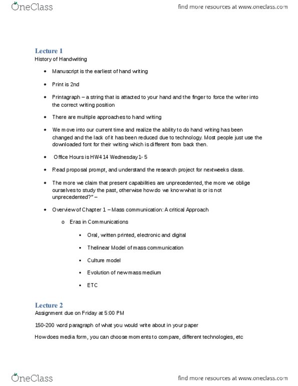 MDSA02H3 Lecture Notes - Lecture 1: Communication, Mass Media, Technological Determinism thumbnail