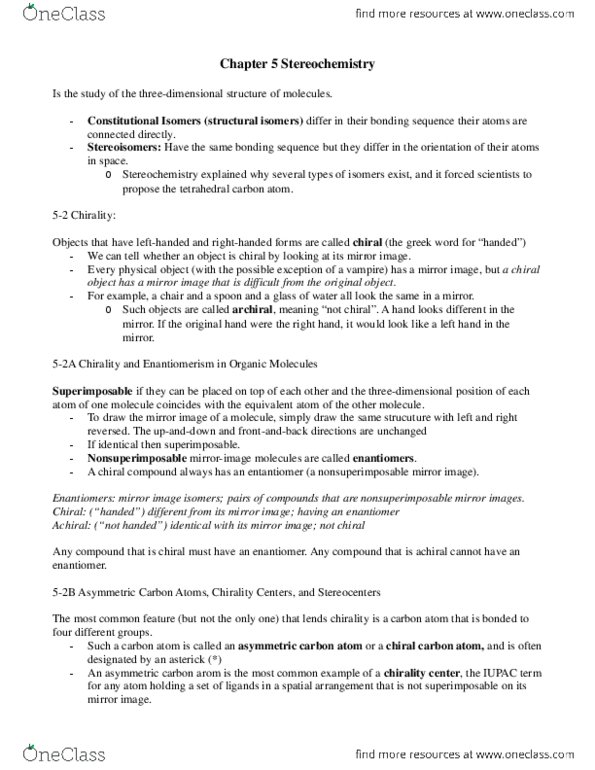 CHM 1321 Lecture Notes - Lecture 3: Enantiomer, Polarimetry, Dextrorotation And Levorotation thumbnail