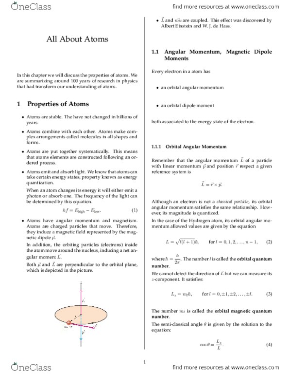 PH 122 Chapter Notes - Chapter 40: Magnetic Quantum Number, Momentum, Spin Quantum Number thumbnail