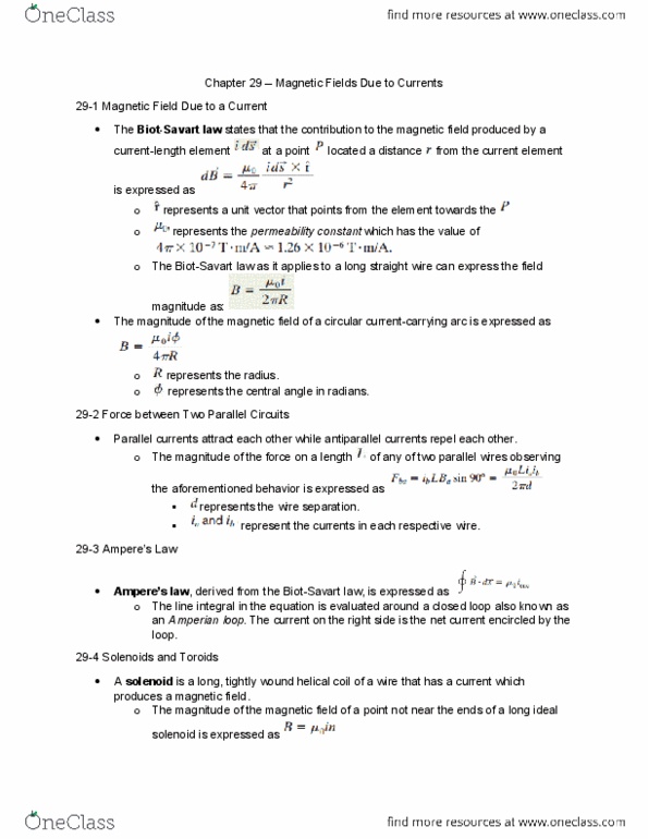 PH 122 Chapter Notes - Chapter 29: Vacuum Permeability, Central Angle, Unit Vector thumbnail