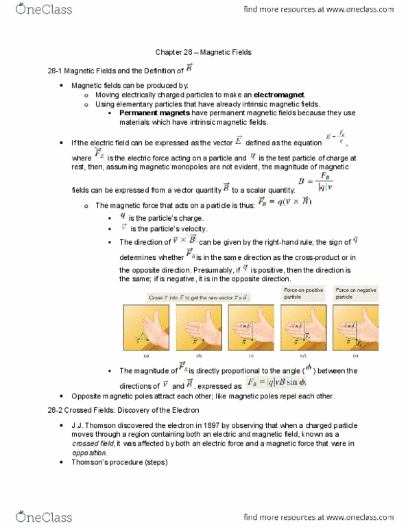 PH 122 Chapter Notes - Chapter 28: Magnetic Monopole, Test Particle, Electric Field thumbnail