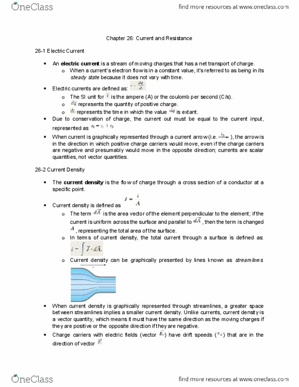 PH 122 Chapter Notes - Chapter 26: Current Density, Drift Velocity, Ampere thumbnail