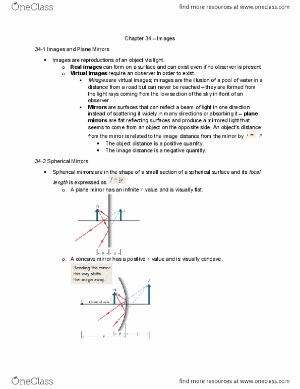 PH 122 Chapter Notes - Chapter 34: Curved Mirror, Plane Mirror, Thin Lens thumbnail