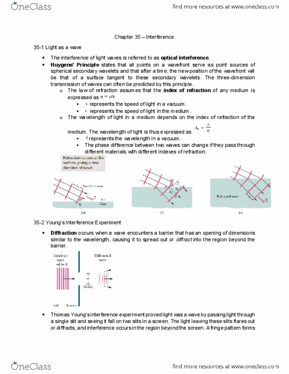 PH 122 Chapter Notes - Chapter 35: Wavefront, Diffraction, Thin-Film Interference thumbnail