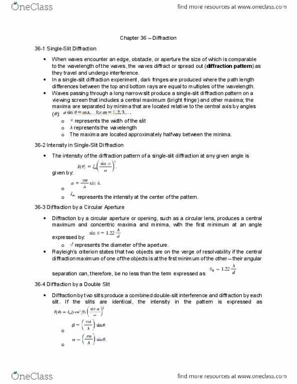 PH 122 Chapter Notes - Chapter 36: Diffraction, Angular Distance, Halfwidth And Fullwidth Forms thumbnail