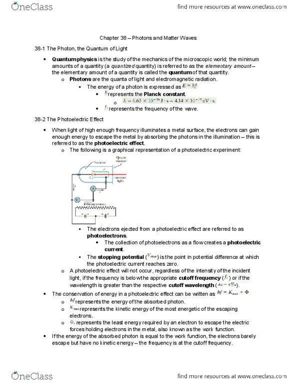 PH 122 Chapter Notes - Chapter 38: Compton Scattering, Compton Wavelength, Electric Field thumbnail
