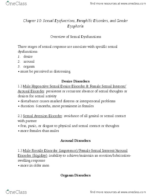 PSY 395 Lecture Notes - Lecture 9: Hypoactive Sexual Desire Disorder, Erectile Dysfunction, Sexual Dysfunction thumbnail