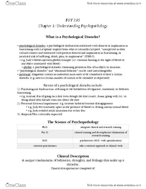 PSY 395 Chapter Notes - Chapter 1: Psy, Dsm-5, Behaviorism thumbnail