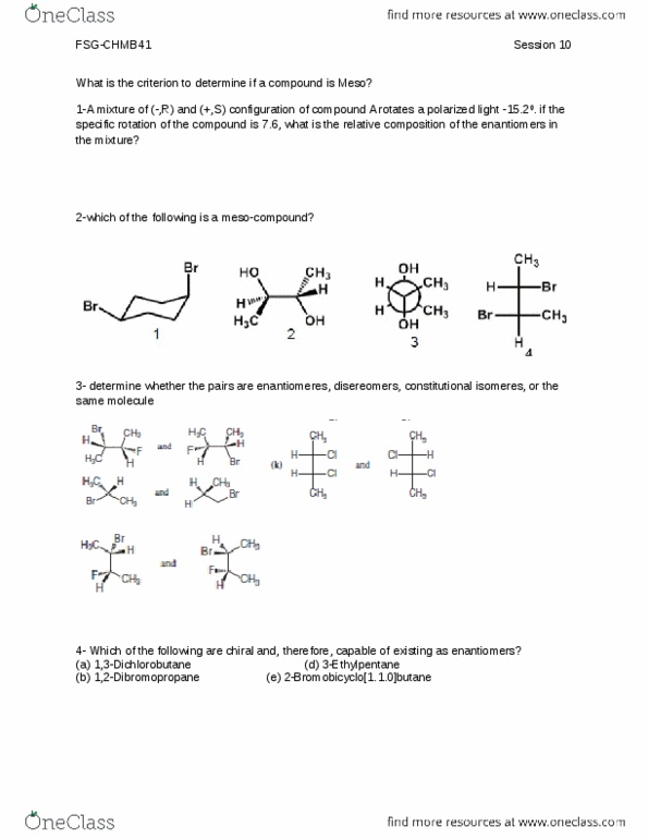 CHMB41H3 Lecture Notes - Lecture 10: Meso Compound, Specific Rotation, Butane thumbnail