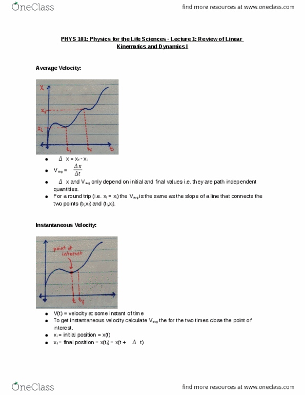 PHYS 101 Lecture 1: Review of Linear Kinematics and Dynamics I thumbnail