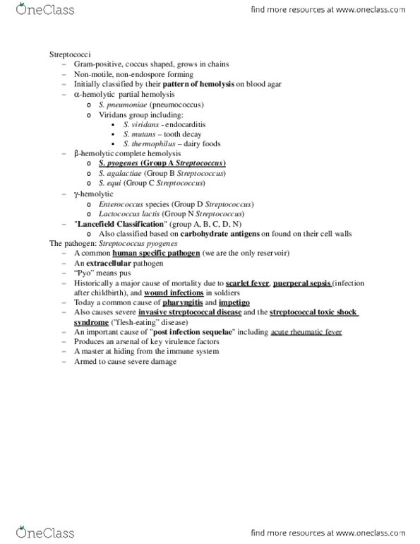 Microbiology and Immunology 2500A/B Lecture Notes - Lecture 8: Pus, Streptococcus, Antibiotics thumbnail