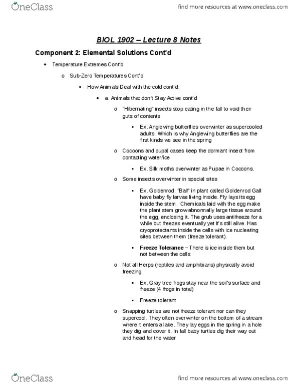 BIOL 1902 Lecture Notes - Lecture 8: Nymphalini, Supercooling, Cryoprotectant thumbnail
