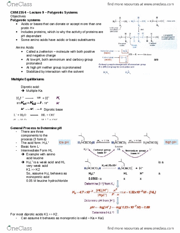 CHM 2354 Lecture Notes - Lecture 9: Isoelectric Point, Zwitterion, Acid Dissociation Constant thumbnail