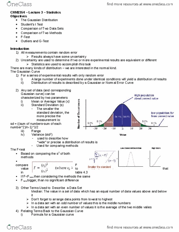 CHM 2354 Lecture Notes - Lecture 3: Gaussian Function, Standard Deviation, Confidence Interval thumbnail