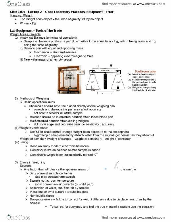 CHM 2354 Lecture Notes - Lecture 2: Volumetric Flask, Gravimetric Analysis, Filter Paper thumbnail